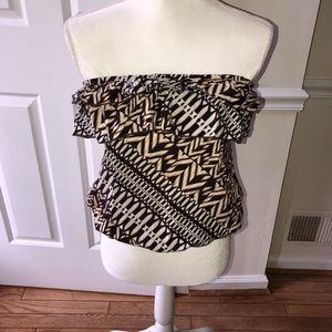 Brown & white strapless top